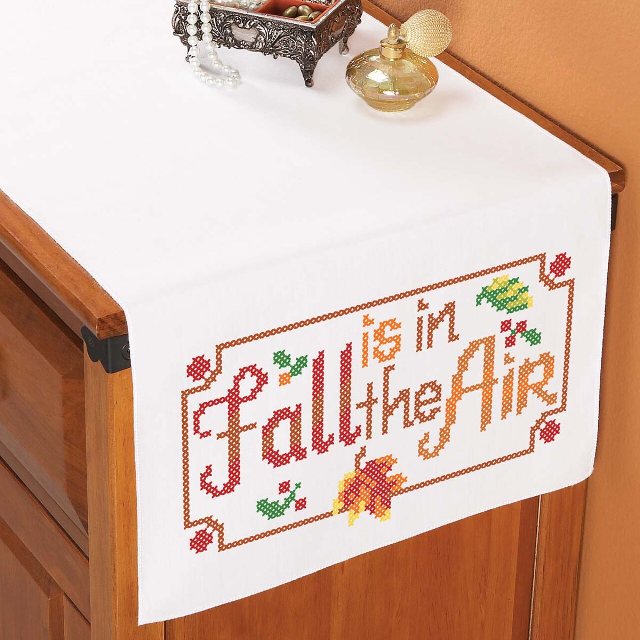 Herrschners Fall is in the Air Dresser Scarf Stamped Cross-Stitch